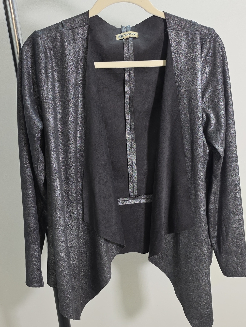 Democracy Iridescent Black Open Draped Blazer
